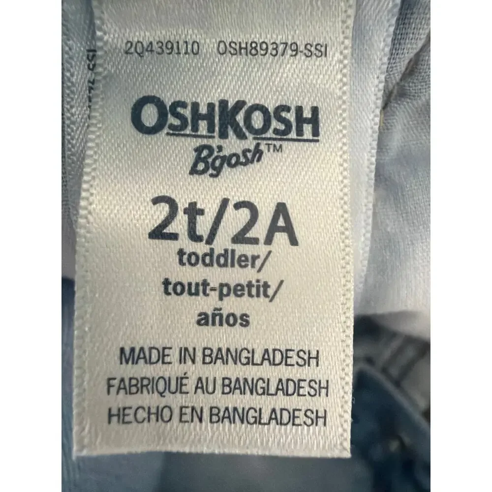 Vtg OshKosh Bgosh Heart Print Denim Overalls Girls 2T 90s Y2K Heart Bib Pocket